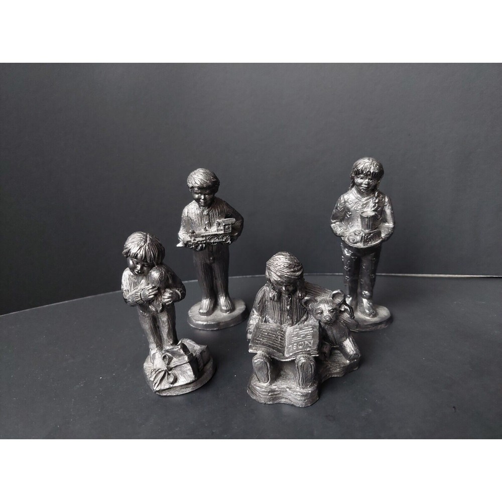 Michael Ricker Pewter Figurine Christmas Kids Set Of 4, Santa Holiday SIGNED